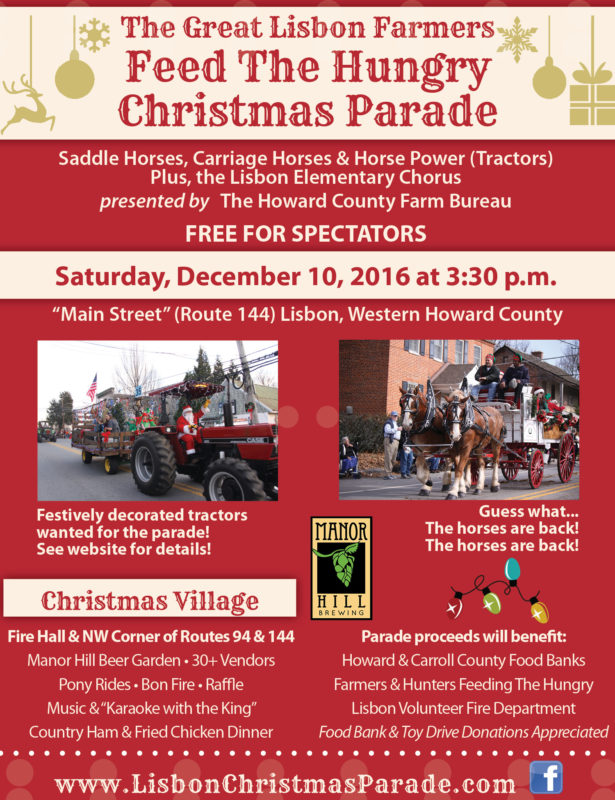 Horses & Tractors this Saturday in The Great Lisbon FARMERS FEED THE HUNGRY Christmas Parade
